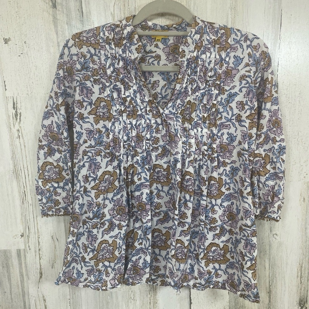 Roberta Roller Rabbit Floral Beaded Top size XS Boho‎